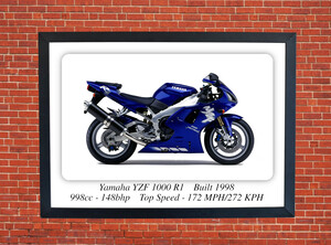 Yamaha YZF 1000 R1 Motorcycle - A3/A4 Size Print Poster
