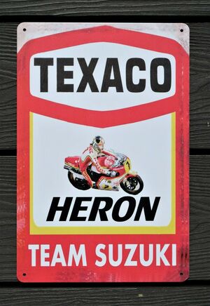 Texaco Heron Suzuki Barry Sheene Motorcycle Garage Art Metal Sign